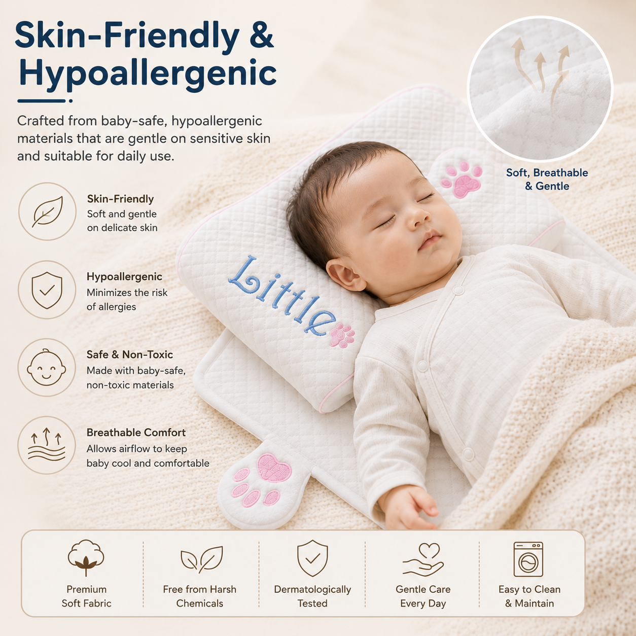 Premium Baby Head Shaping Pillow | Anti-Flat Head Support Cushion for Newborns